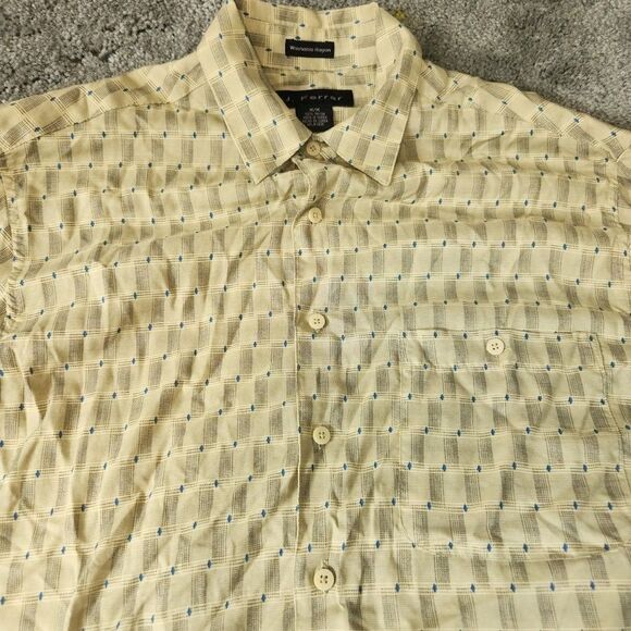 J. Ferrer Casual Button Down Shirt Mens Medium Gold Blue Short Sleeve - Picture 3 of 7